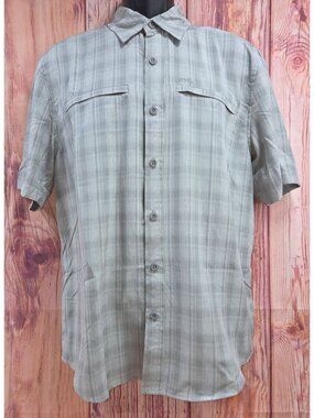 Orvis Mens Gray Plaid Short Sleeve Button-Up Shirt Medium